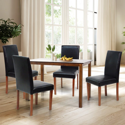 5 Piece Dining Table Set, 4 Classic Style Solid Wood Upholstered Chairs w Rectangular Dining Table