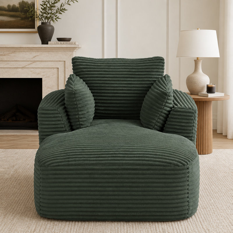 Chaise longue surdimensionnée en velours côtelé avec coussin à ressorts, aucun assemblage requis pour un confort optimal à l'intérieur