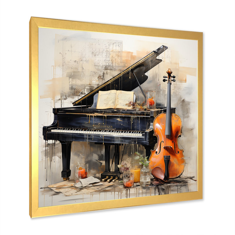 Mélodie musicale mélodique «Subdued» - musique, art mural, H 30 po x l 30 po, Cadre photo unique, Doré