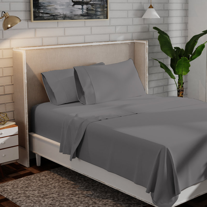 Adelaja 300 Thread Count Organic 100% Cotton Cool & Crisp Percale Weave Sheet Set, Dark Gray, King