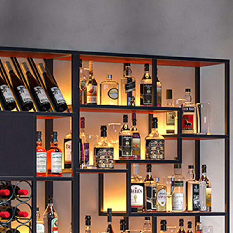 Modern Wall Mounted Iron Wine Rack, Black, 47.2" H x 118.1" W x 9.8" D