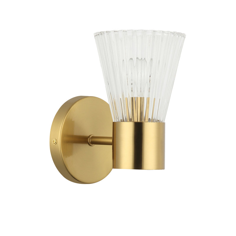 Applique murale 1 lumière Laclaire - Verre strié transparent, Laiton vieilli