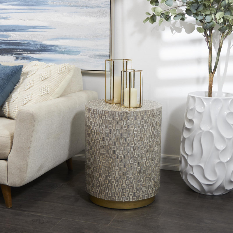Baird Pearl Barrel End Table, Gray, 22" H x 18" W x 18" D