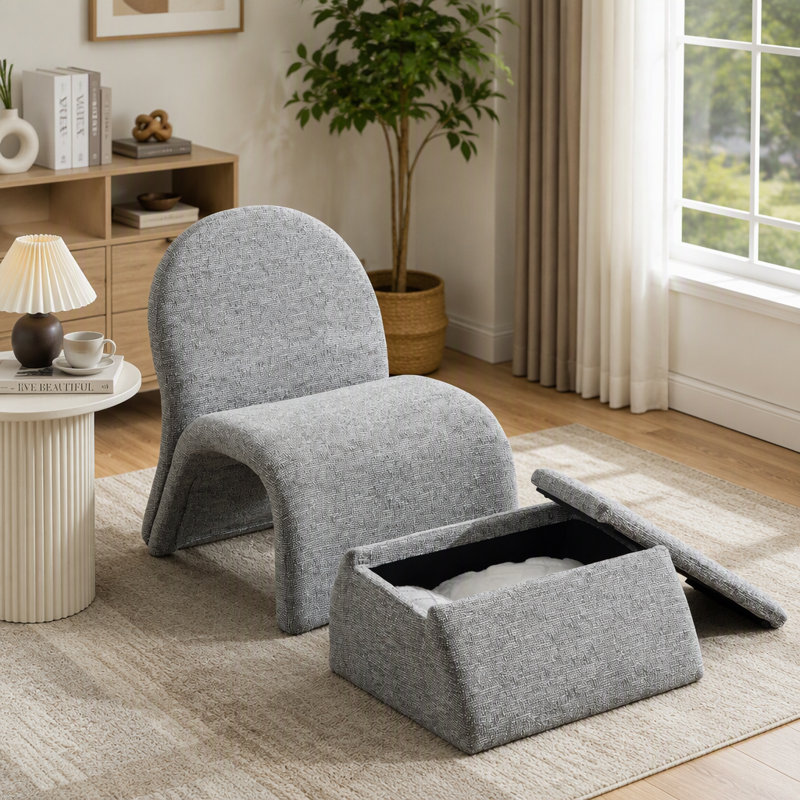 Fauteuil d'appoint avec repose-pieds Modern Chenille, Green Polyester