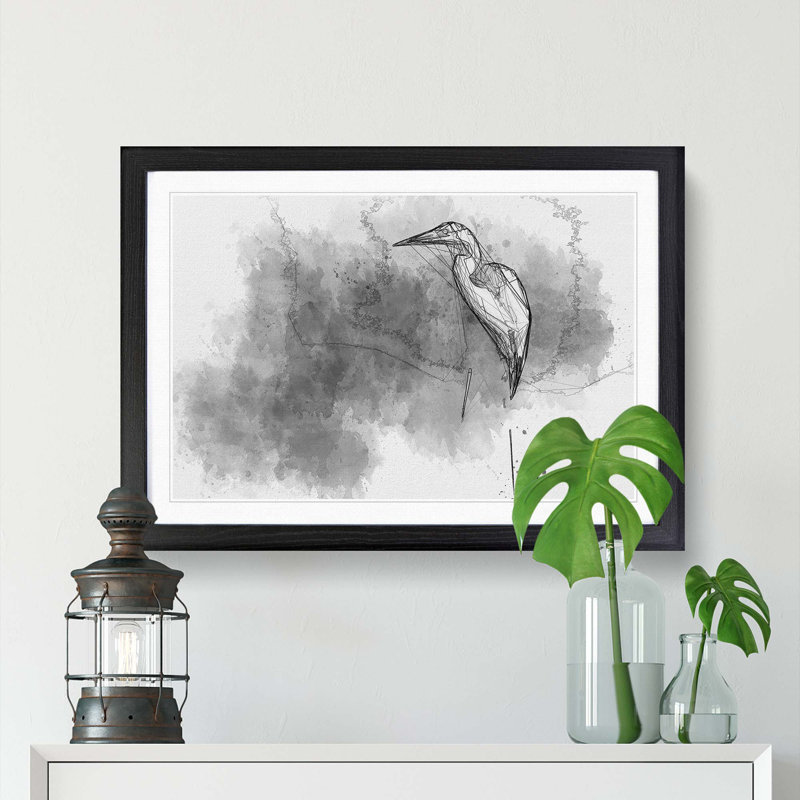 Stork Bird in Abstract - Framed Print, 62cm H x 87cm W x 2cm D, Black Framed