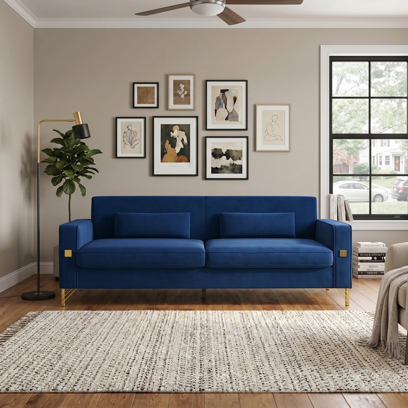 Canapé 85,63 po 85,63 po, Velours bleu rétro