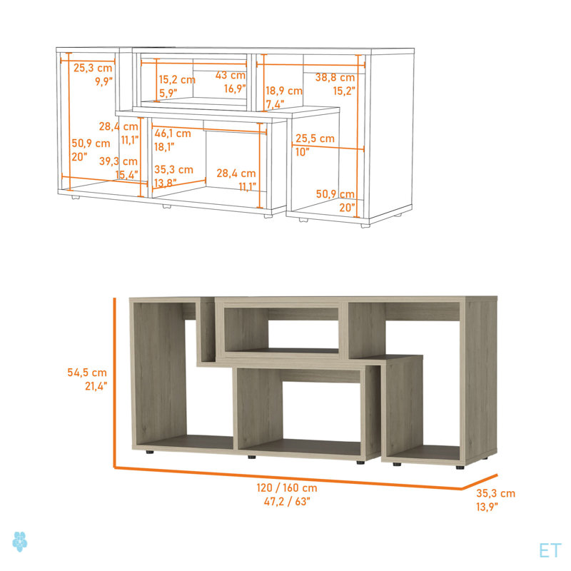 Rectangle Reversible TV Stand Light Pine