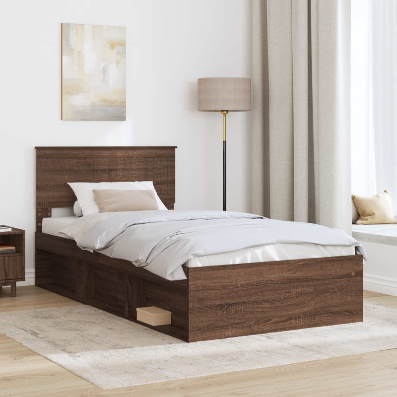 Solid Wood Bed, 100 x 200cm, Brown Oak