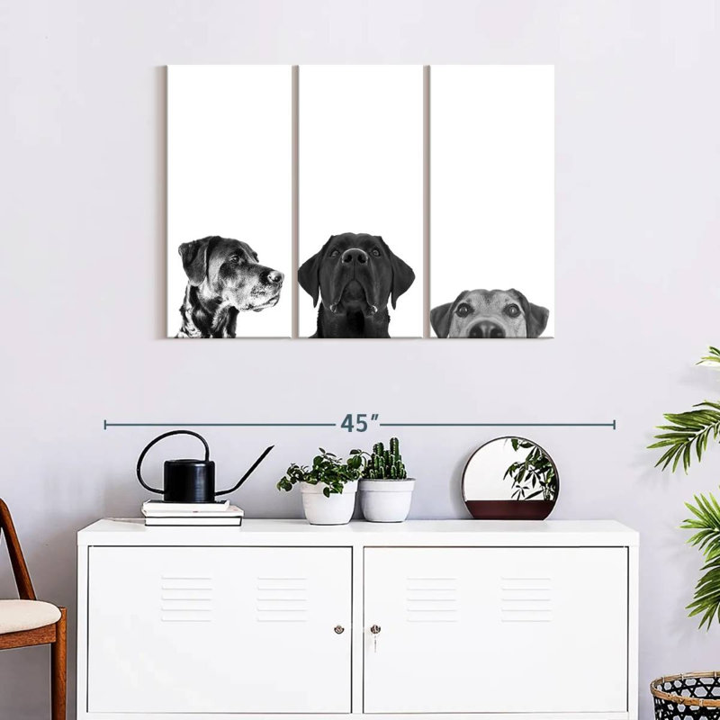 Adorable chiots sur toile, ensemble de 3 pièces, H 24 po x l 38 po x P 1,25 po