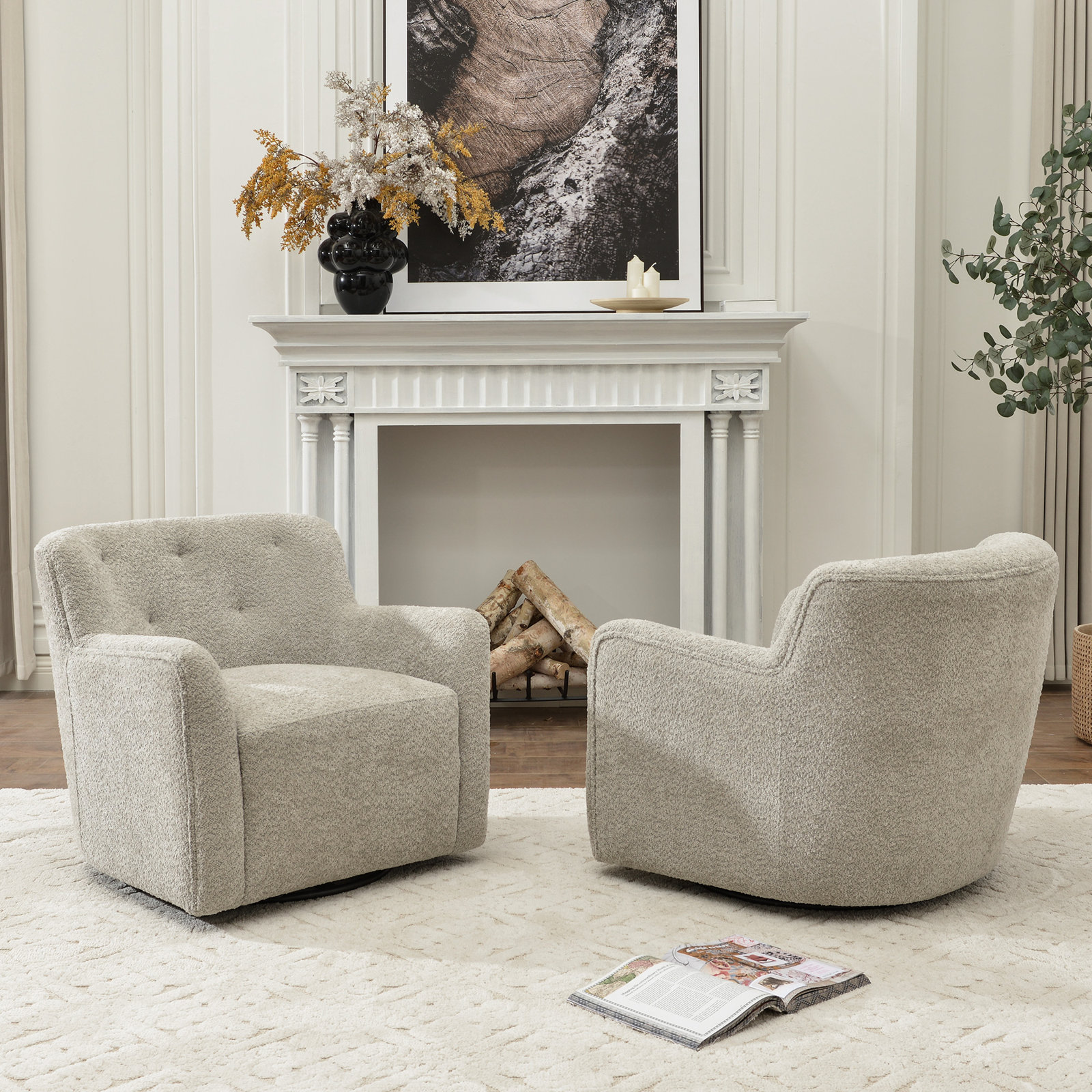Fae Chenille Swivel Accent Chair, Moss Gray Textured Chenille