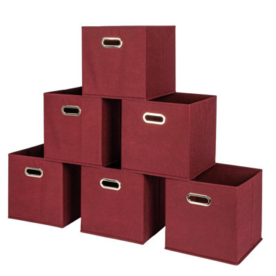 Ensemble de 6 boîtes de rangement pliables classiques en tissu, bourgogne