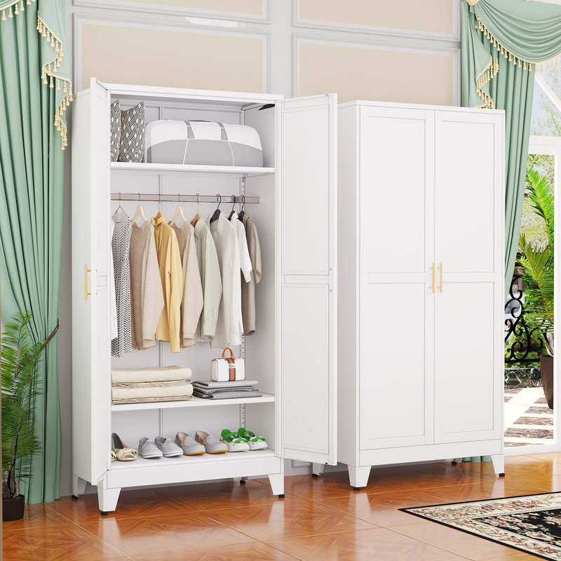 Metal Clothing Storage Cabinets Armoire Wardrobe Closet With Hanging Rod And Adjustable Shelves For Bedroom