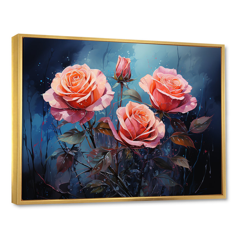 Minimalisme roses roses rêve IV, H 16 po x l 32 po x P 1 po, Cadre flottant doré