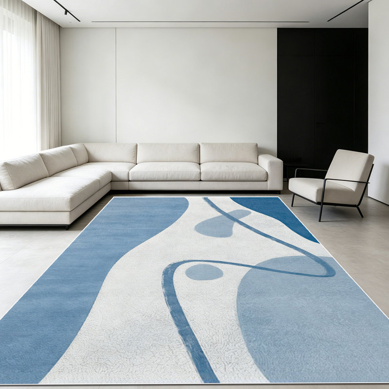 1PC Modern Abstract Blue Cream Wavy Line Pattern area rugs for Living Room, Soft and Comfortable, Suitable for all seasons, easy-to-maintain, machine washable Indoor floor mat, Under Table Farmhouse suitable for living room, bedroom, dining area,...