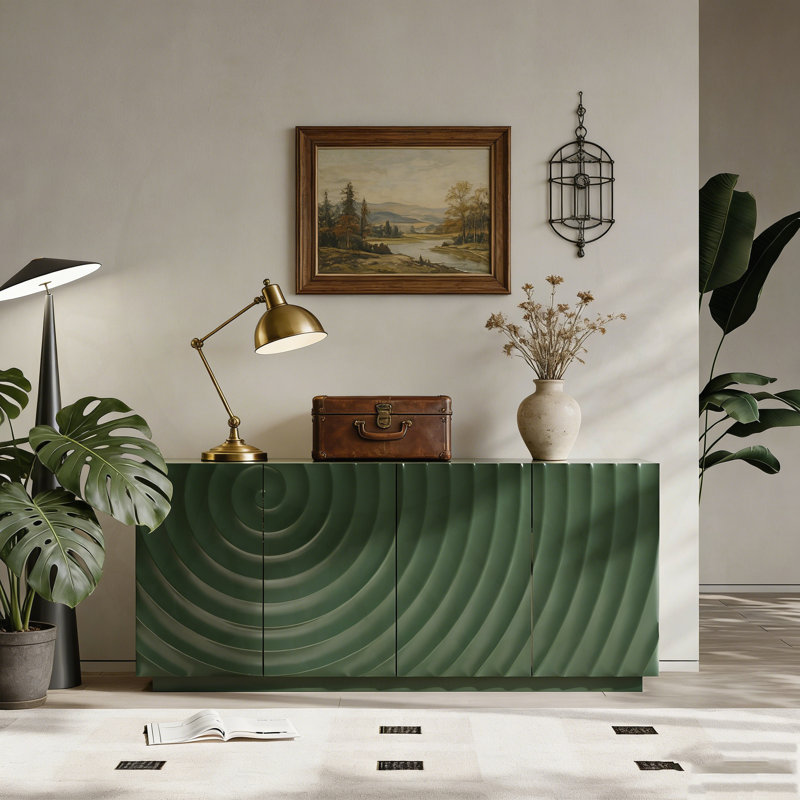 Buffet moderne avec portes texturées 3D et grand rangement pour le salon ou la cuisine, Vert
