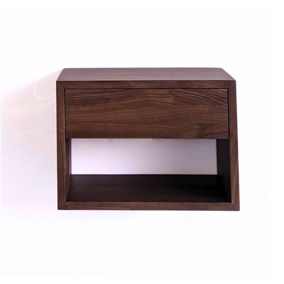 Wide Floating Nightstand Solid Walnut Hardwood Bedside Table With 1 Drawer - Minimalistic Scandinavian Design