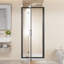 Porte de douche pivotante pliante avec cadre 32 po x 72 po peu encombrante, verre trempé transparent de 1/4 po avec poignée en acier inoxydable, installation réversible, noir