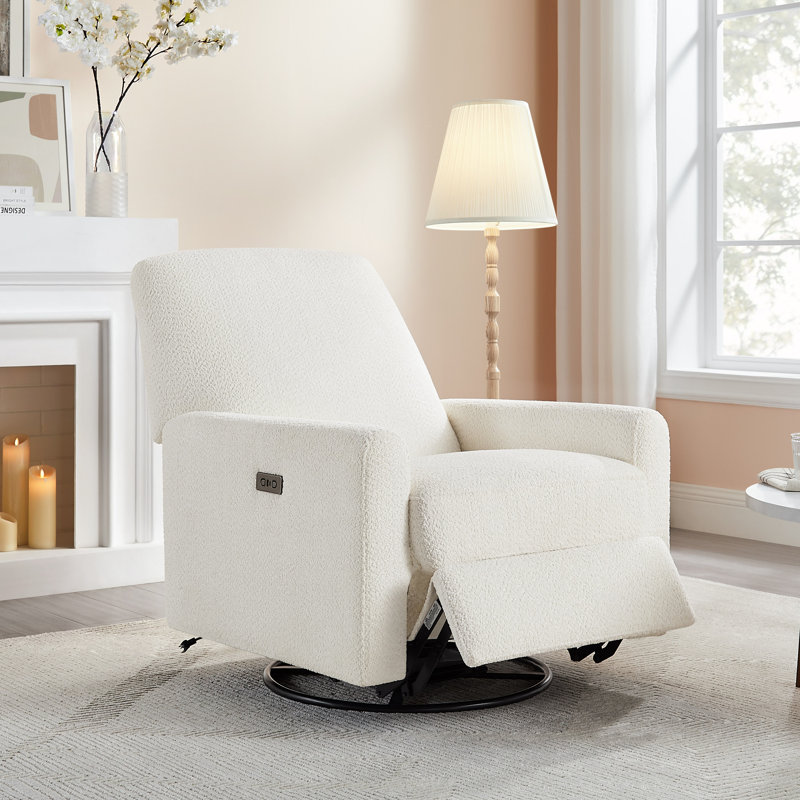 Fauteuil inclinable électrique pivotant 31,5 pouces, Blanc / Blanc