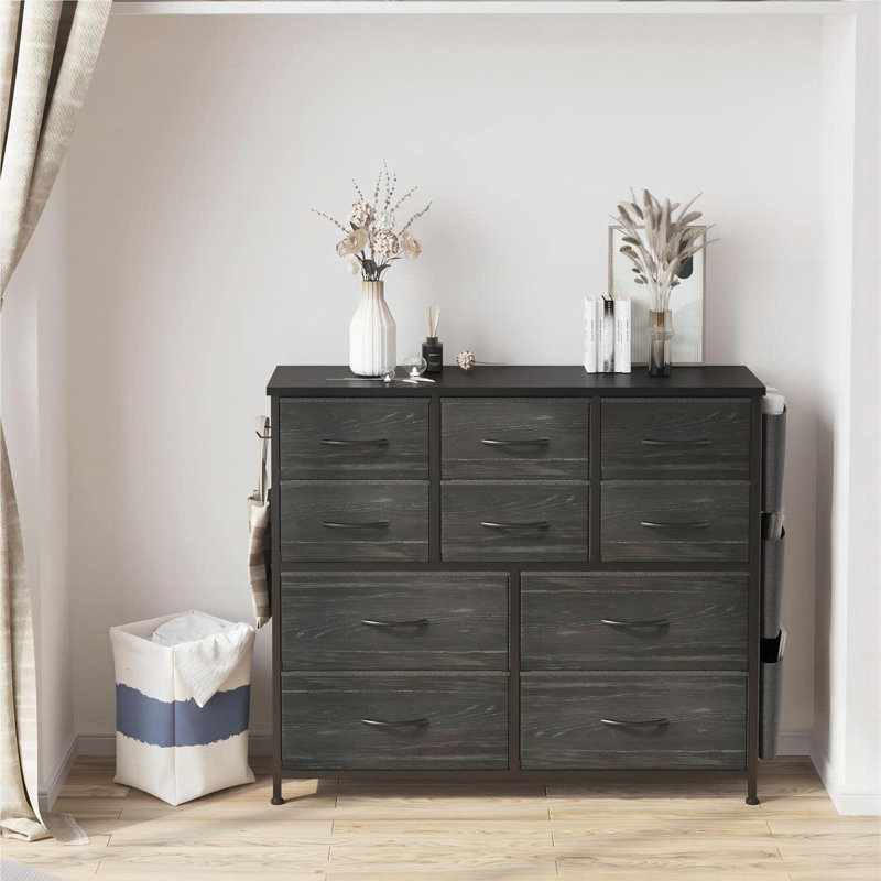 Commode double 12 tiroirs Twana, Gris