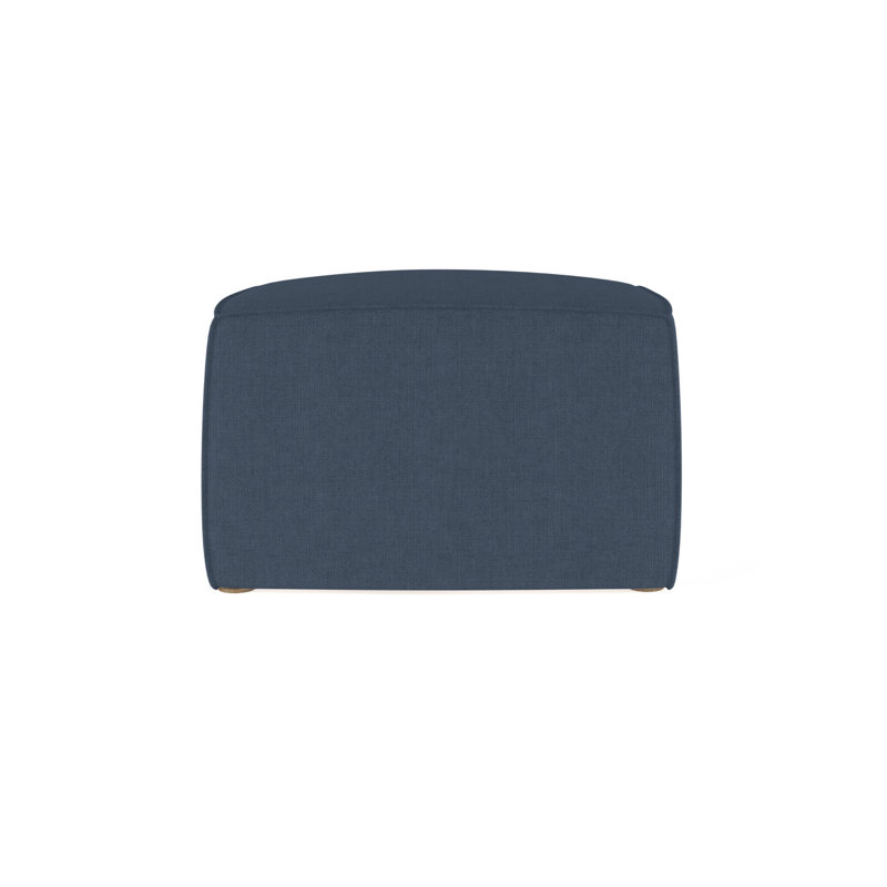 Varick Upholstered Ottoman, Box Weave Linen Bluebell, Natural
