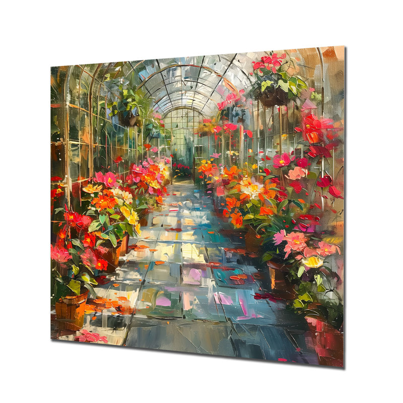 Fleurs orange et roses en fleurs II - art mural fleurs, Sans cadre, métal, H 36 po x l 36 po