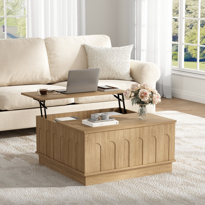 Table basse 31,5 "à plateau relevable avec rangement, Chêne