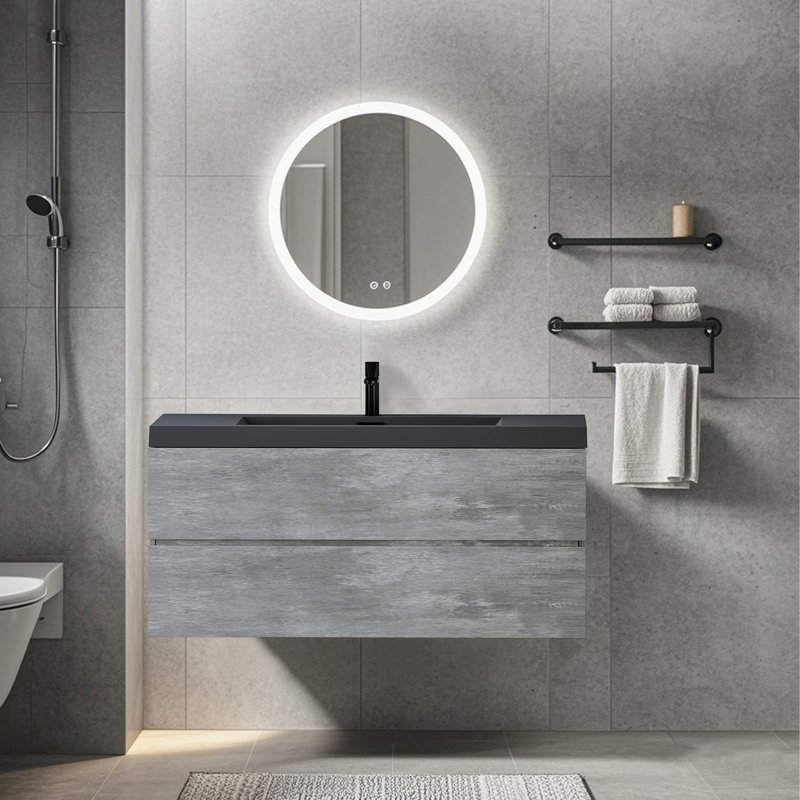 Meuble-lavabo mural mural flottant simple gris, 48"