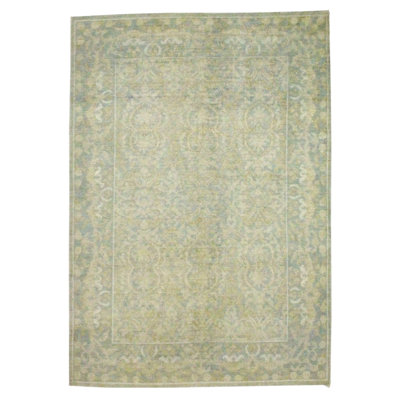 6x9 Beige and Blue Turkish Tribal Rug