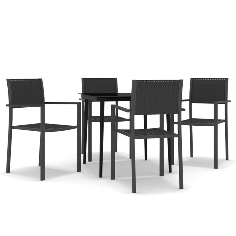 Ensemble repas d'extérieur léger en acier thermolaqué noir 5 pièces Garden