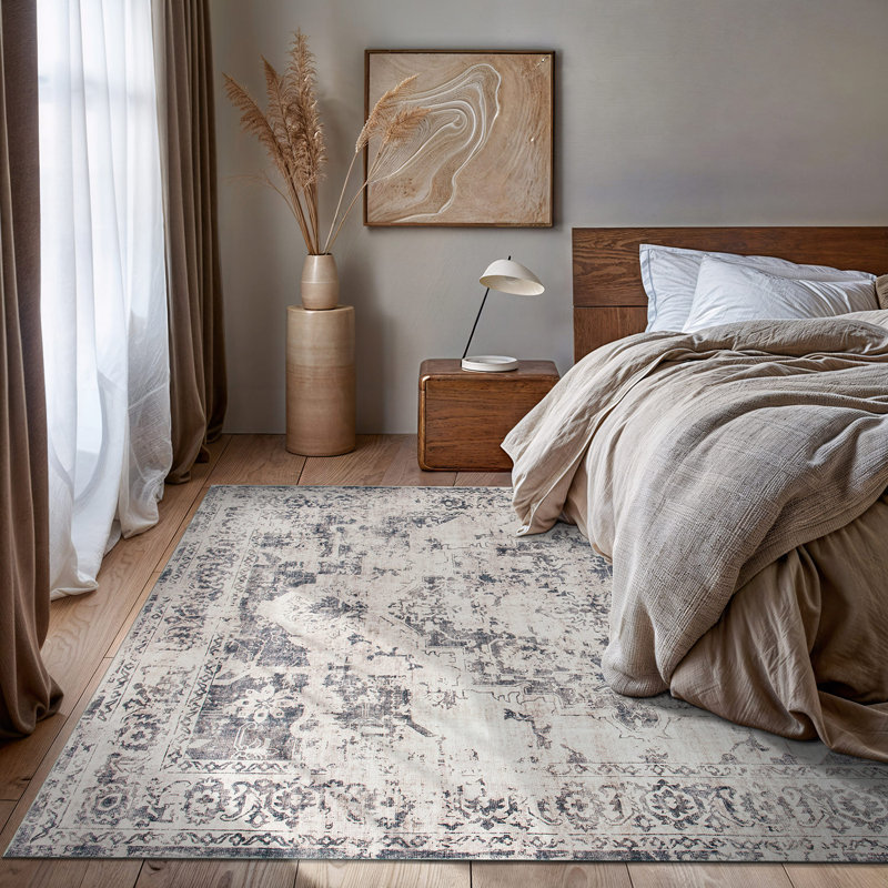 Transitional Distressed Medallion Washable Non Slip Area Rug, Rectangle 3'3" x 5'