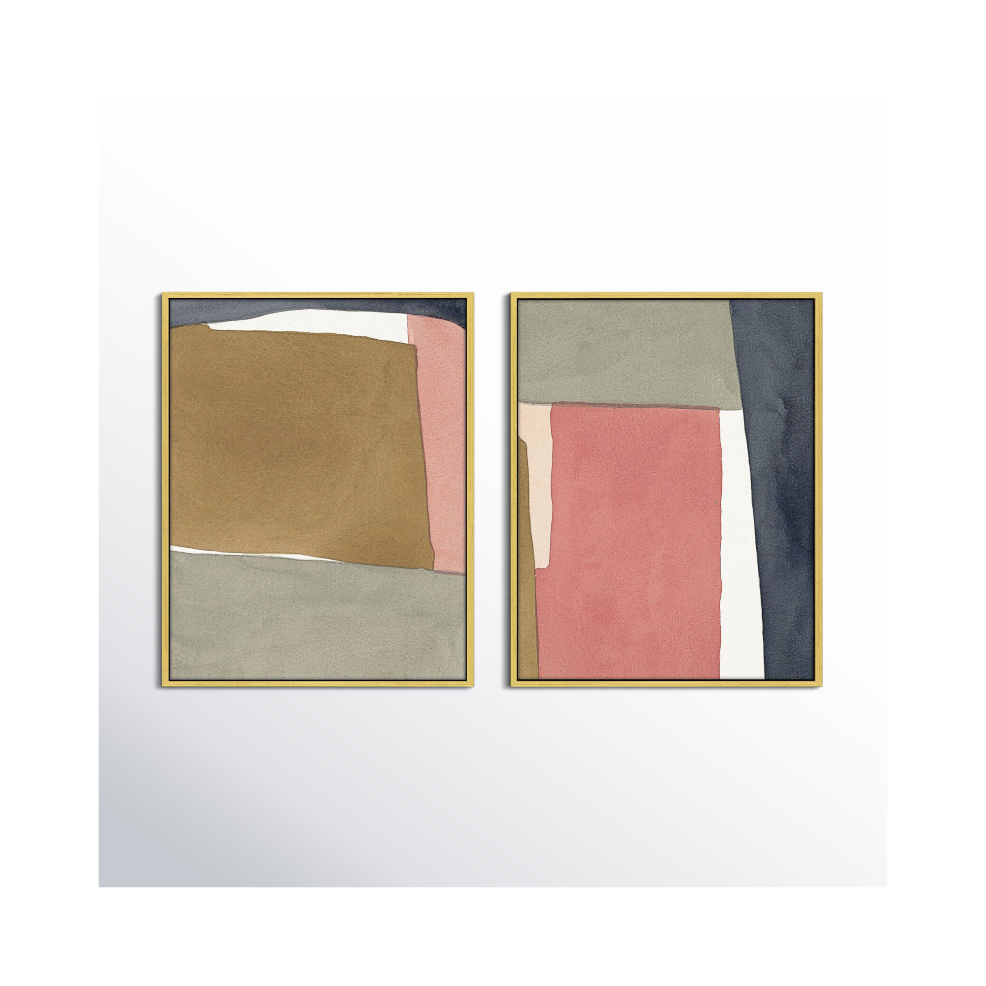 Natual Pink Set Of 2 by Julia Balfour, 30" H x 24" W x 1.4" D, Gold, White Framed Canvas