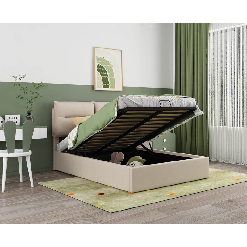 Lit avec rangement rembourré Deaysia, Complète, Beige