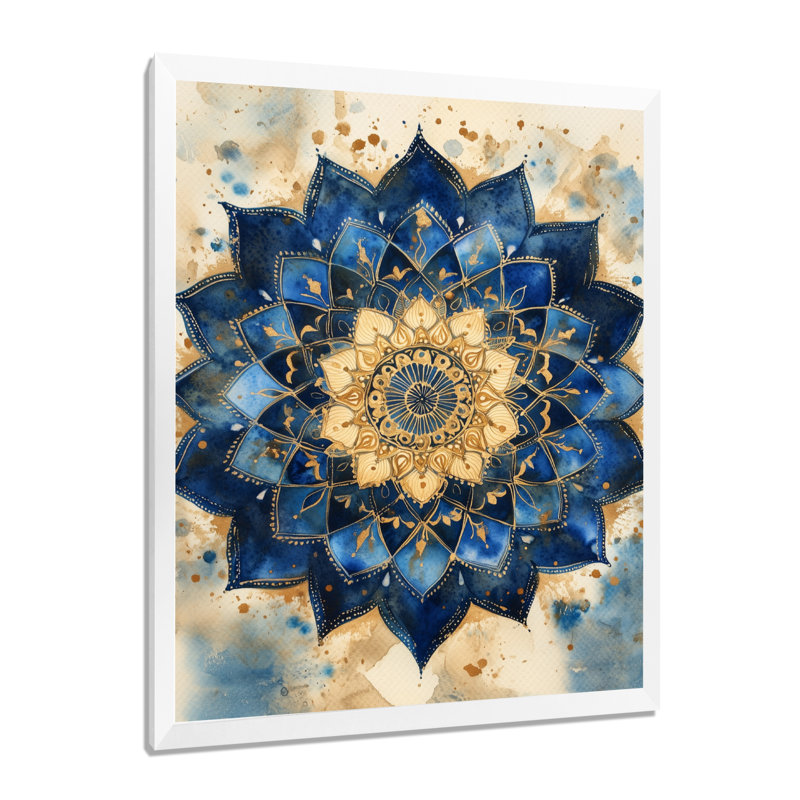 Mandala pour la méditation II - Tableau de yoga encadré, H 32 po x l 16 po, Cadre photo blanc