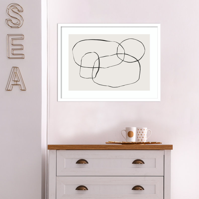 871 Modern Circles by Teju Reval, 31" H x 40" W, White Framed