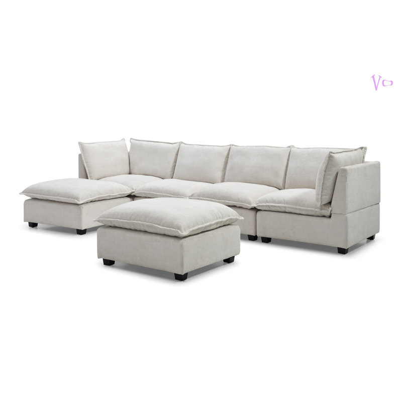 Modular Sectional Sofa, Linen Fabric Couch Set with Convertible Ottoman,U shaped sofa, Beige