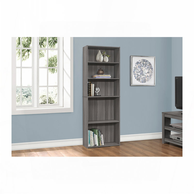 Bookshelf, Bookcase, 6 Tier, 72"h, Office, Bedroom, Grey Laminate, Transitional, (6 Shelves) 71.25"H x 24.75"W x 11.75"D