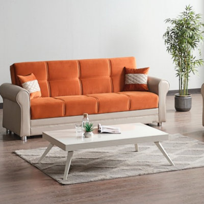 PrimeNest Liora Collection Upholstered Convertible Loveseat with Storage