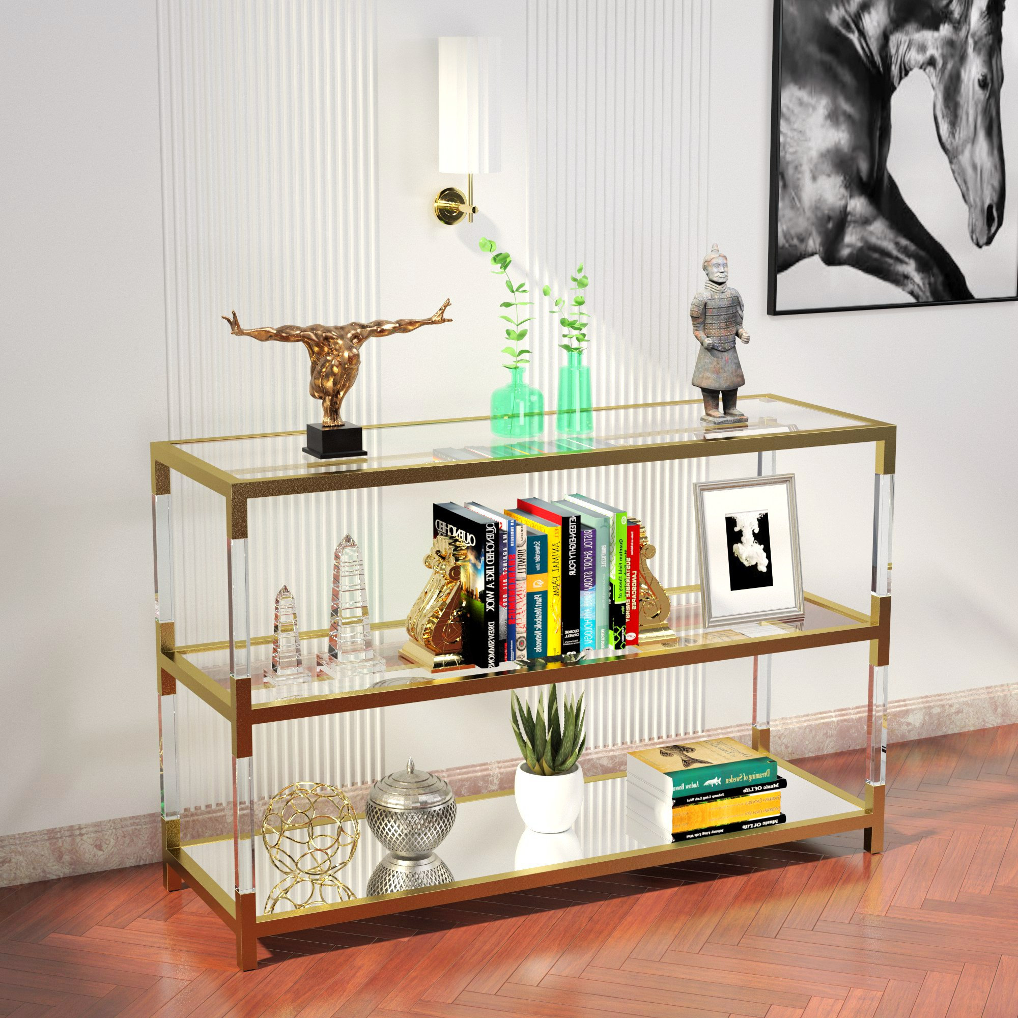 Everly Quinn 31.02 x 31.02 x 15.89_Golden Stainless Steel Console Table ...