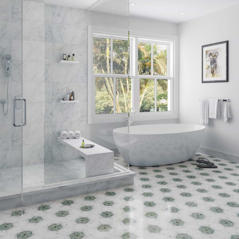 Ako 6" Hexagon Marble Micro Mosaic Tile, Verde Green