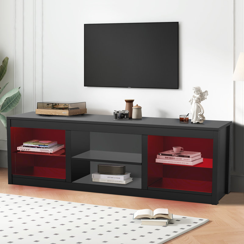 66" TV Stand With Open Storage Shelves Media Console For Tvs Up To 75", Black