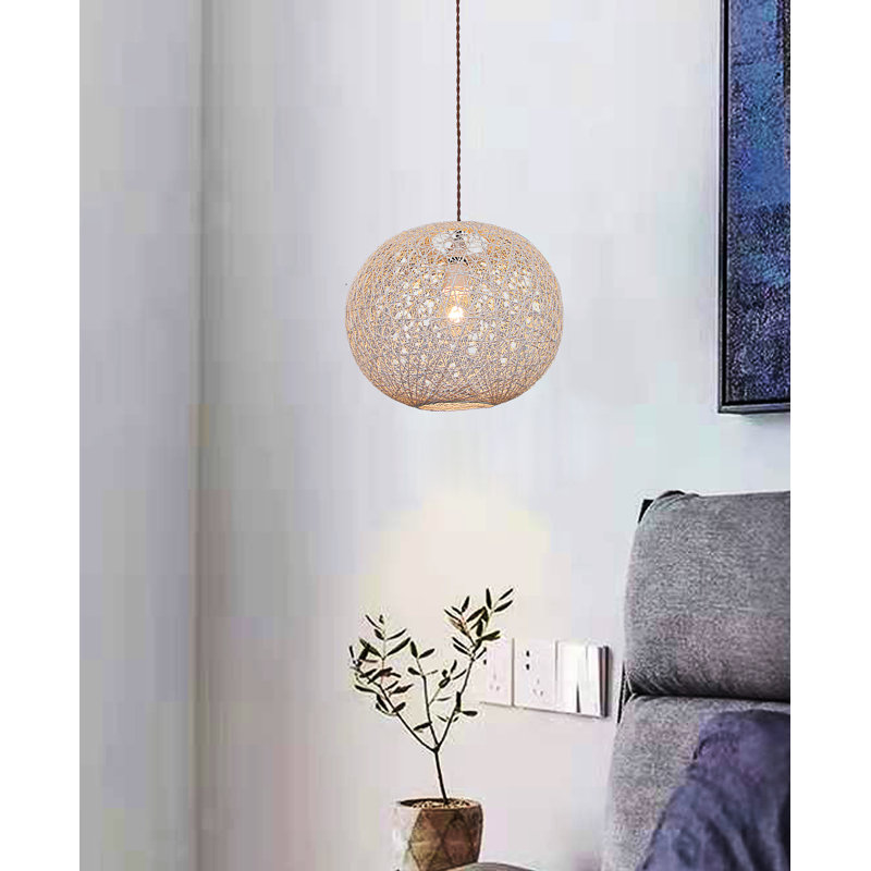 Rattan Sphere Pendant Shade, 21cm H x 26cm W x 26 D, White