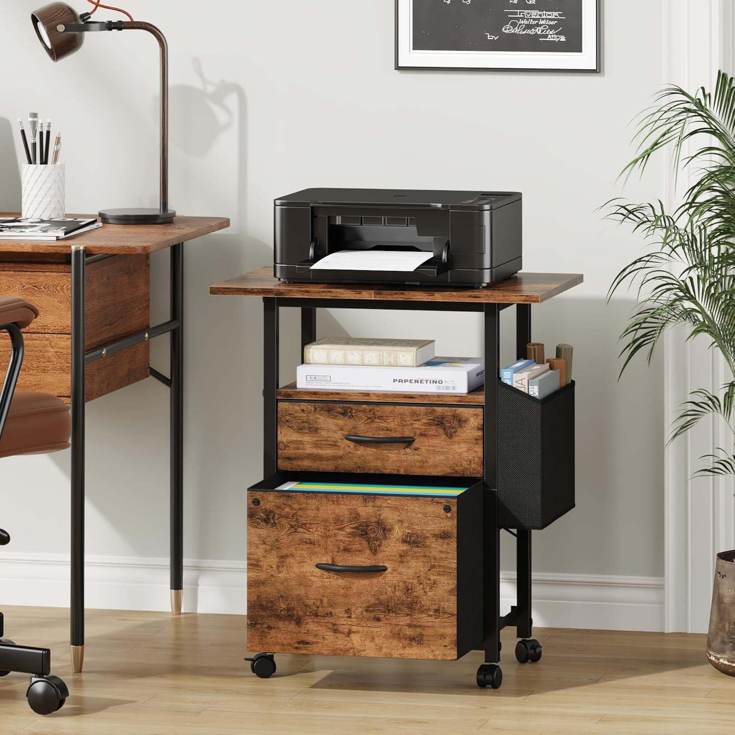 Latitude Run® 2 Drawer File Cabinet With 24'' Extended Desktop, Mobile ...