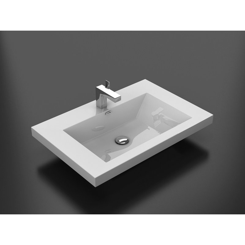 Alma 23'' White Polymarble Rectangular Bathroom Sink with Overflow