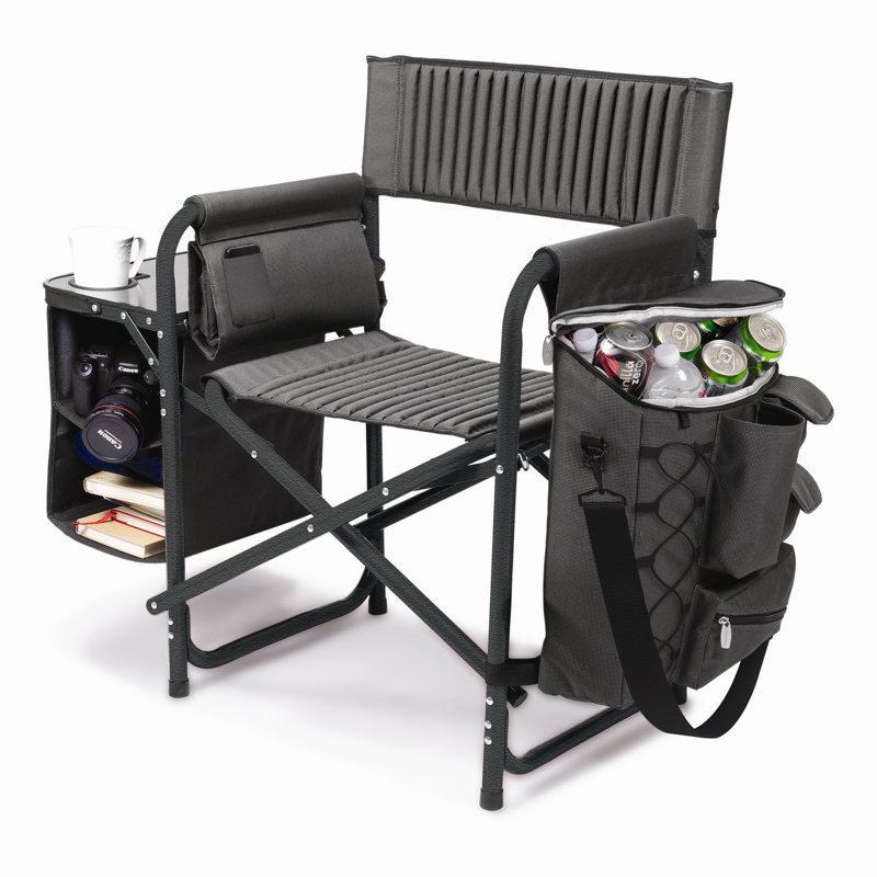Outdoor Fusion Camping Chair with Side Table and Soft Cooler, Dark Gray with Black