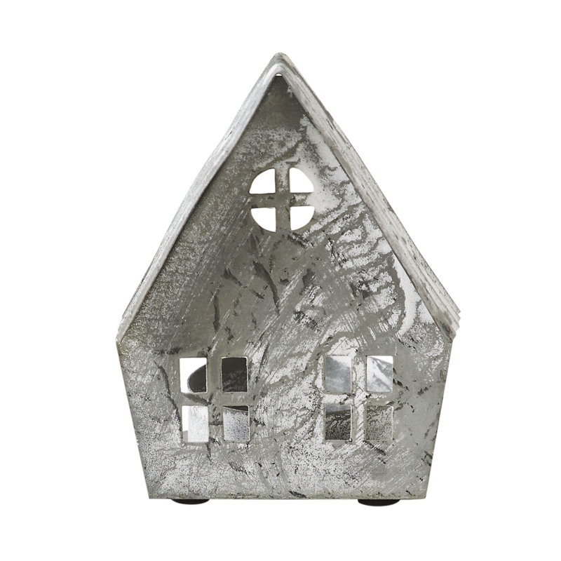 Festive Finds Tealight Holder Metal Village House F Antique Grey 3x2.75x2