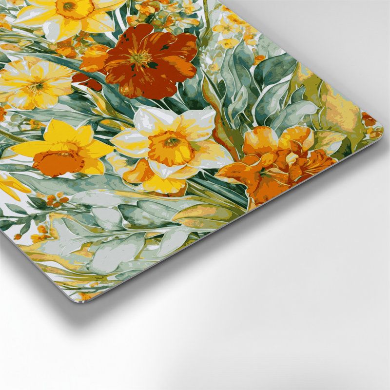 Aquarelle florale 51, art mural en métal beige, H 16 po x l 16 po