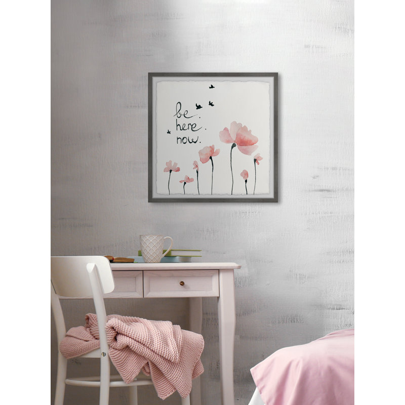 "be here now" , reproduction d’art graphique encadrée, H 24 po x l 24 po x P 1,5 po