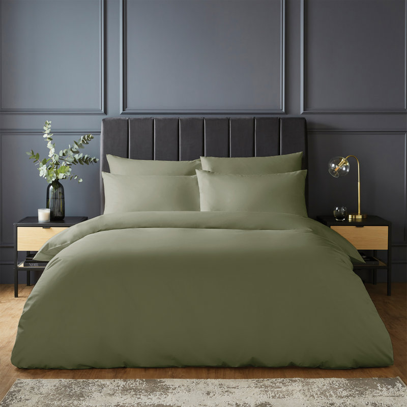 Silentnight Pure Cotton 200 TC Duvet Cover Set, Double Duvet Cover + 2 Standard Pillowcases, Green