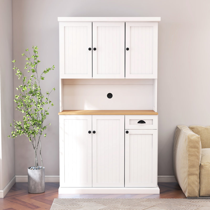71" Kitchen Pantry Storage With Adjustable Shelves, Freestanding For Small Appliances, 6 Doors And 1 Drawer - White White, Shelves Microwave Space