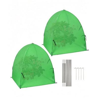 2 Pack Pop‑Up Self‑Standing Winter Plant Cloche 28x28x30 Inch, Reusable Breathable Garden Fleece Frost Blanket with Frame for Outdoor Shrubs, Guard Against Frost Wind Birds Insects, Green